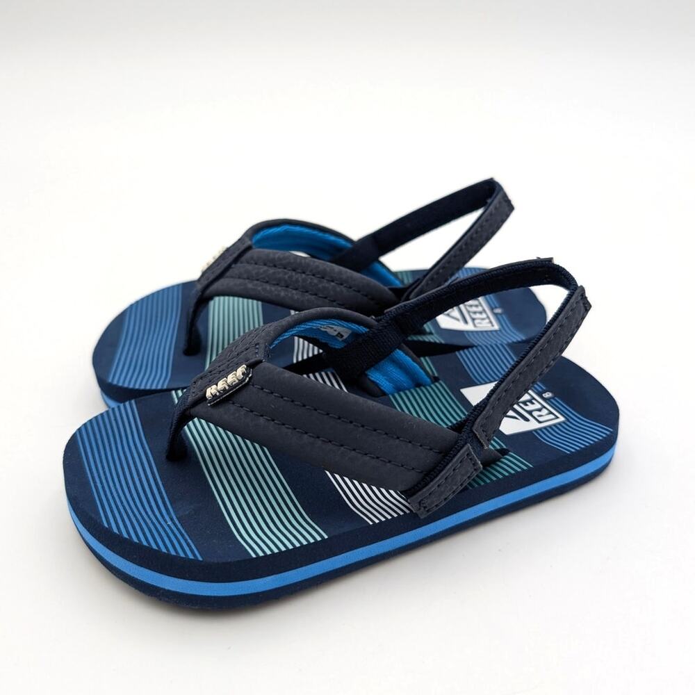 Reef Little Ahi Flip Flops Sandals Kids' Deep Sea Stripes Size US8 EU24